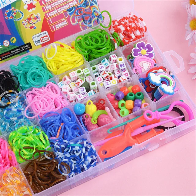 DIY Handmade Rubber Bands Loom Weaving Tool Box Bracelet Kit Toys for Children Knitting Elastic Art Crafts Beaded Toys Girls 6