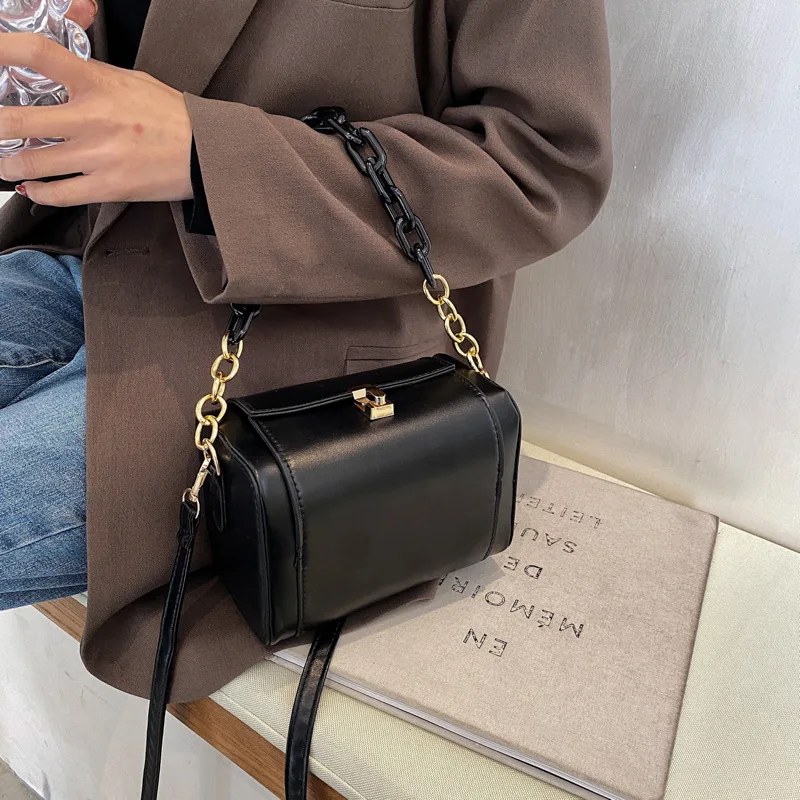 Mini Women PU Box Bag Drawstring Chain Messenger Vintage Solid Color Cube  Purse Ladies Vintage Small Checker Handbags Dropship