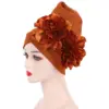 Trendy Silk Flower Turban Cap for Women Soild Color Beanies Hat Muslim Headscarf Hijab Bonnet Female Head Wraps Turbante Mujer 4