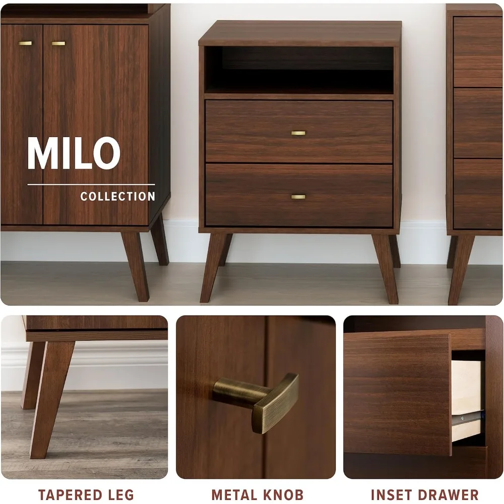 Milo Mid-Century Modern Bookcase with Six Shelves, Two Doors, and Brushed Brass-Finished Knobs 6