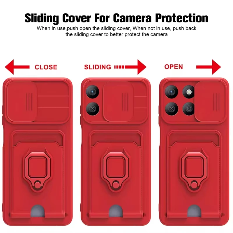 Luxury Slide Camera Phone Case with Card Slot and Magnetic Closure - Soft, Shockproof Design