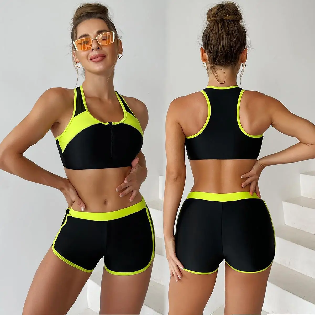 

Separate Swimsuit Sexy High Waist Solid Color Beachwear Bodysuit Tankini Push Up Swimwear U-neck Halter Bathing Suit for Ladies