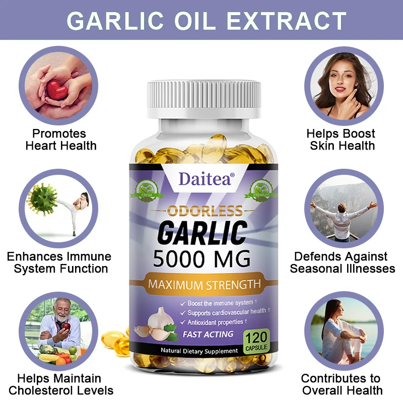 Garlic Extract Capsules 5000mg Balance Cholesterol Help Immunity Heart Health Detoxification Cleansing digestive capsules