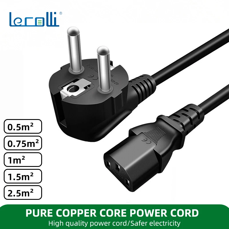 전원 코드, Euc13, 10a250v, 일반 노트북 컴퓨터 3 핀 충전기 플러그, 전원 어댑터 케이블, 전원 코드 연장 케이블 