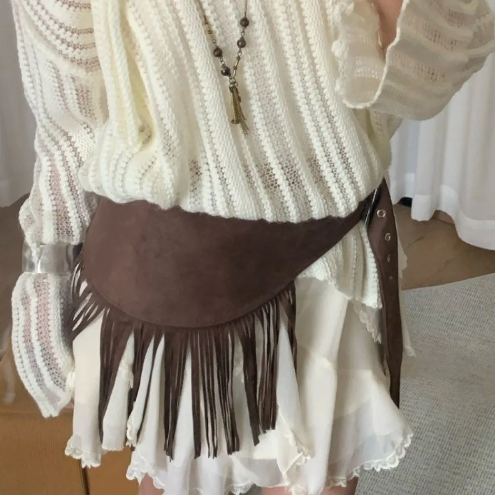 Eleganter einfarbiger Quasten-Taillengürtel im Cowboy-Stil, koreanischer Stil, Miniröcke, Y2K, hohe Taille, Dreieck-Butt-Curtain, Streetwear – Detail 2