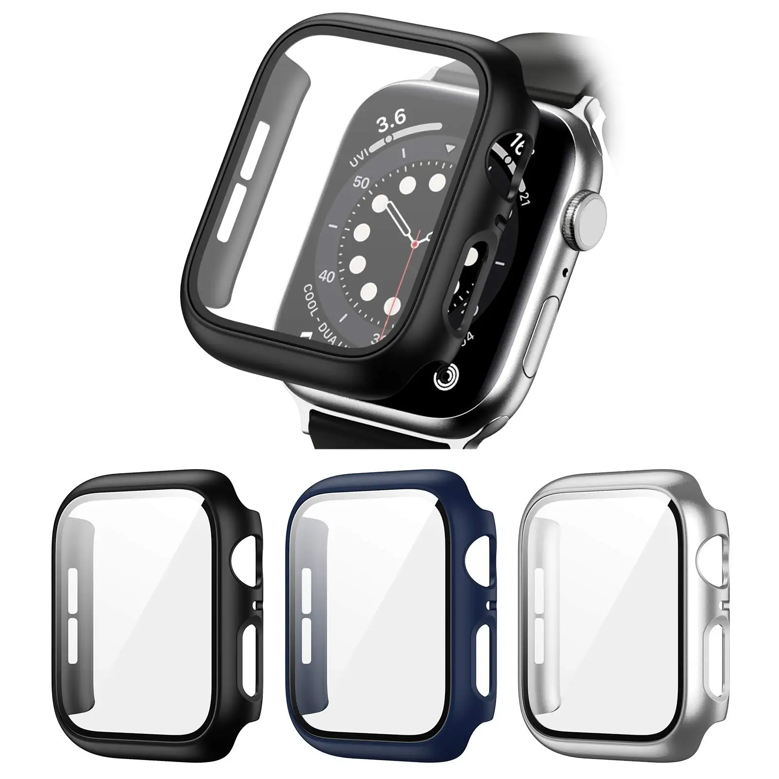 Premium Tempered Glass Screen Protector and Cover for Apple Watch - 2-Piece Set