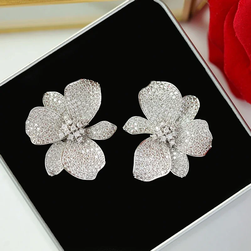 Huitan Sparkling Pink/White Flowers Earrings for Women