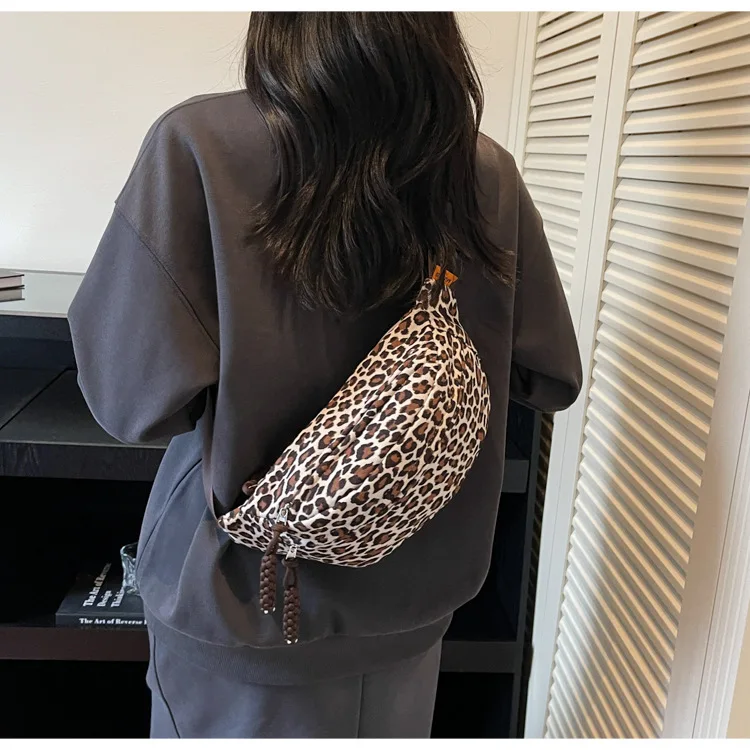 Women's Leopard Print Chest Bag, Autumn/Winter Fashion Crossbody Bag, Trendy Sporty Multifunctional Waist Bag Waist Packs bolsa