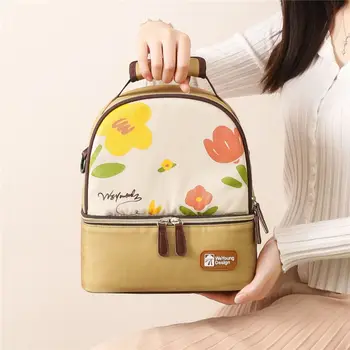 Multifunctional Maternity Backpack Double Layer Portable Insulated Storage Bag Lightweight Large Capacity Mommy Bag Women Kid