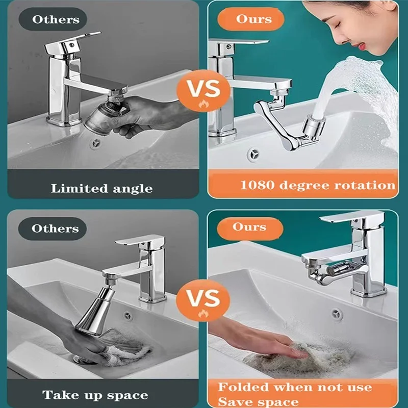 2 Modes 1080 Degree Rotatable Extension Faucet Sprayer Head Universal Bathroom Tap Extend Adapter Aerator Faucet Extender faucet aerator faucet extender faucet sprayer head
