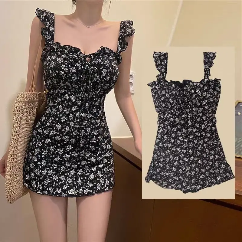 

New Korean Sexy One-piece Skirt Female Conservative Cover Belly Slimming Gather Swimwear Woman Dress