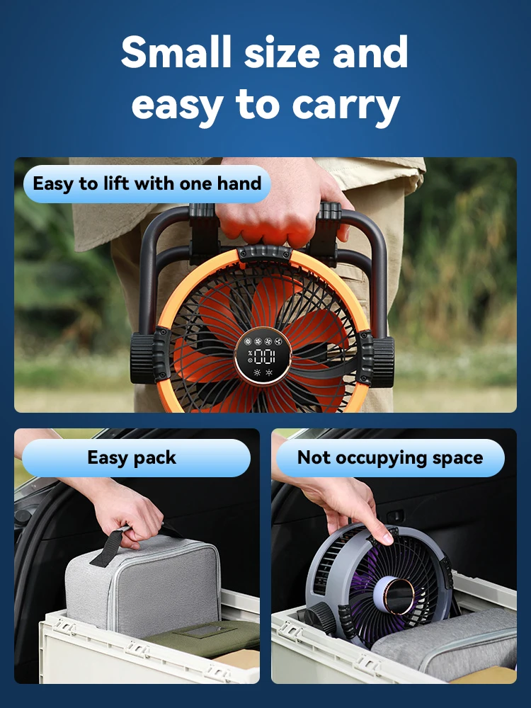 Outdoor Fan Camping Fan Light 20000mAh Rechargeable Portable 4 Speeds Adjustment Wireless Tent Ceiling Fan Lantern With Hook