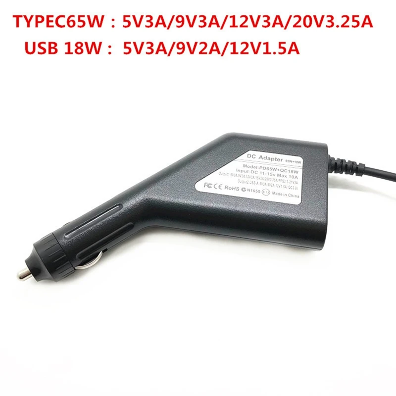 USB C타입 범용 노트북 DC 차량용 충전기 전원 공급 장치 어댑터, 레노버 HP 아수스 5V 12V 급속 충전 3.0, 65W