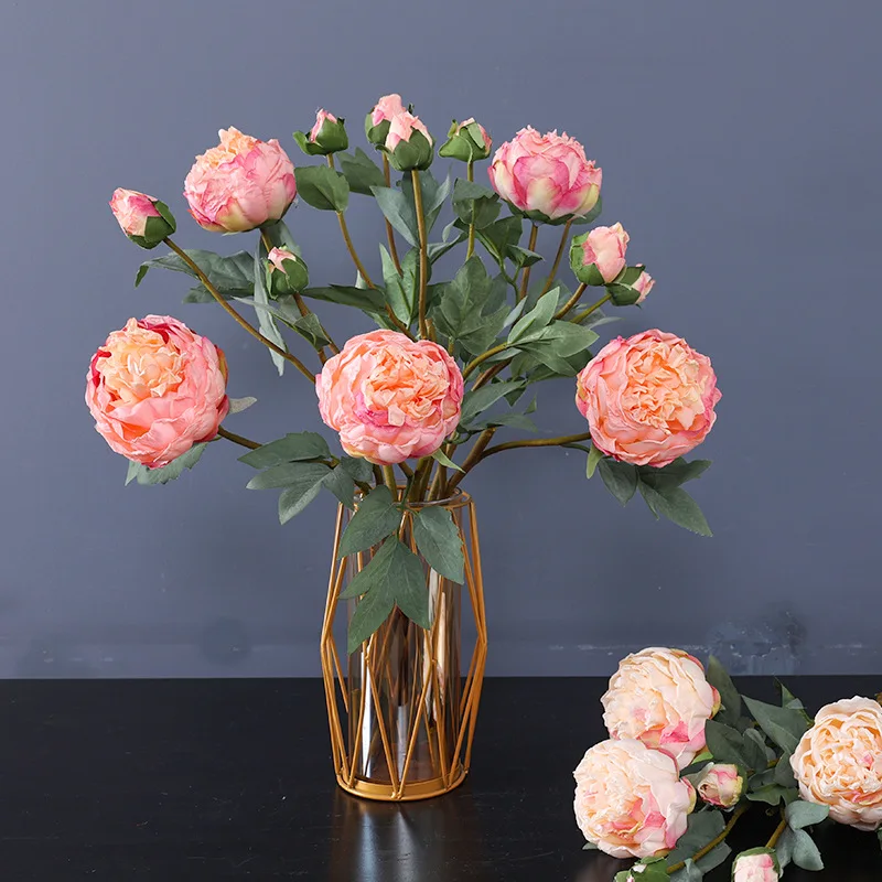 

Artificial Pink Silk Peony Branch Flower Bud DIY Wedding Party Flower Arrangement Home Balcony Garden Desktop Decor Fake Rose