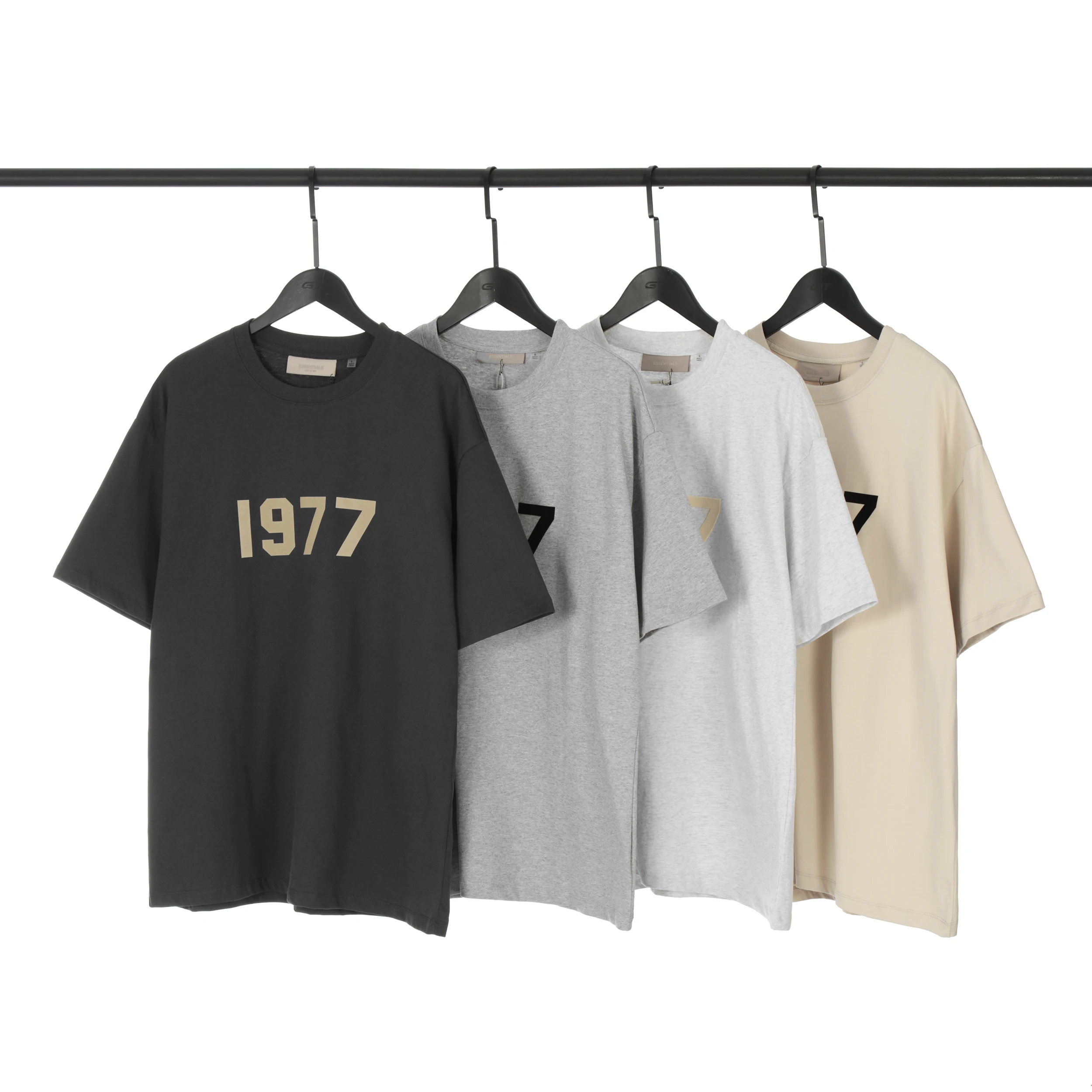 

2024 ESSENTIALS 1977 High quality imported flocked hot stamping short sleeved T-shirt