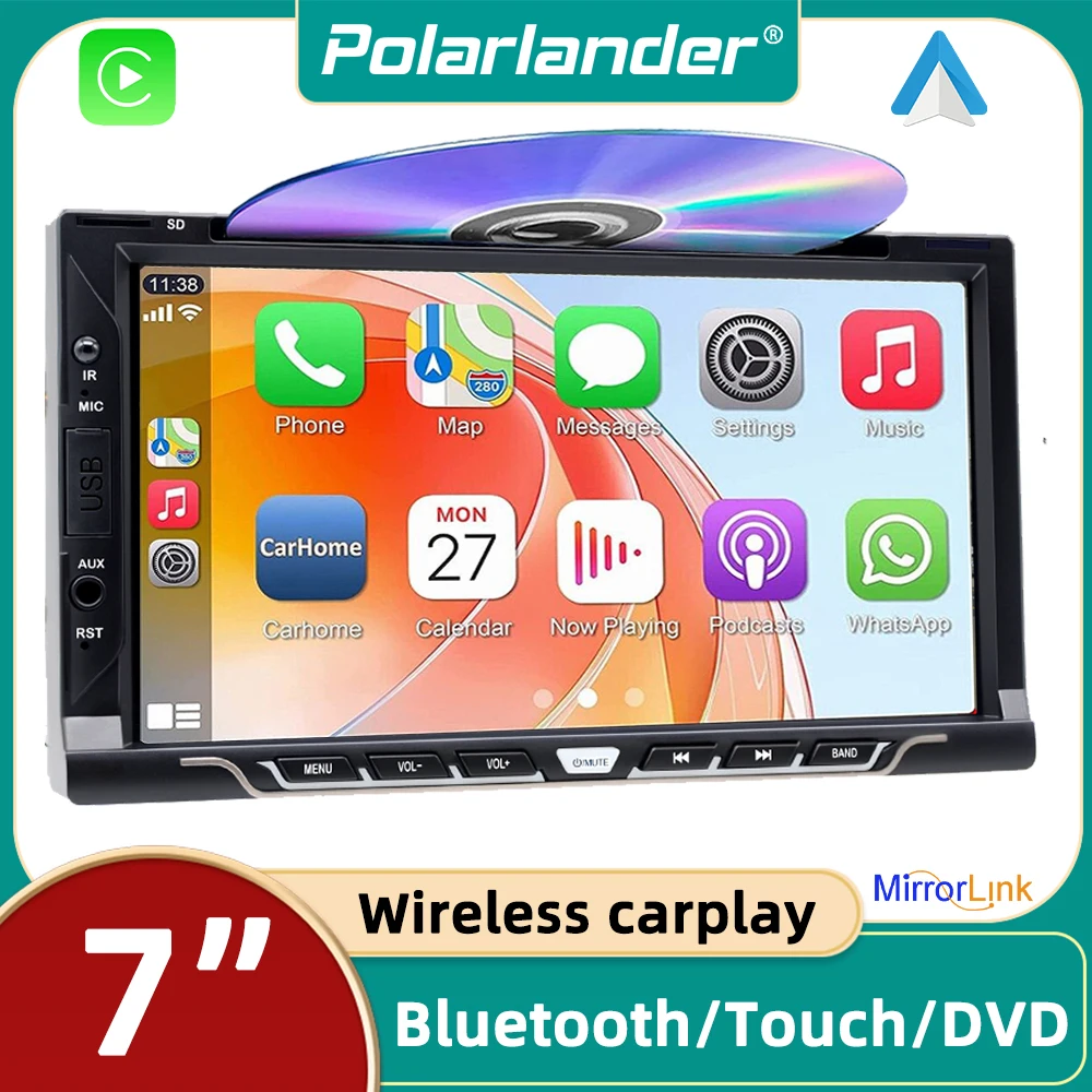 

7 inch 2 Din Car Multimedia Player CarPlay/Android Auto USB/TF/AUX MirrorLink HD Touch Screen CD/DVD AM FM Radio Receiver