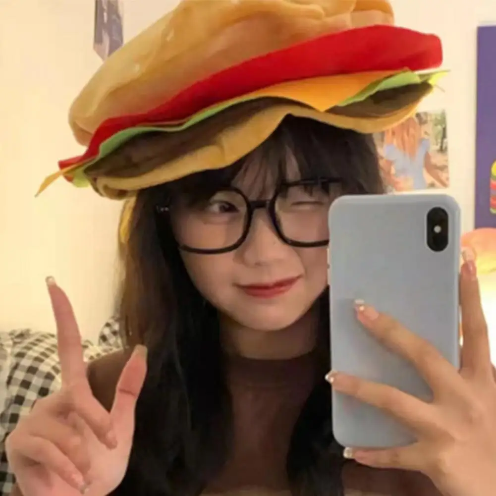 

Funny Fast Food Hamburger Hats Adults Hamburger Hat Cute Funny Realistic Cozy Women Hamburger Hat Party Dress Up Costume