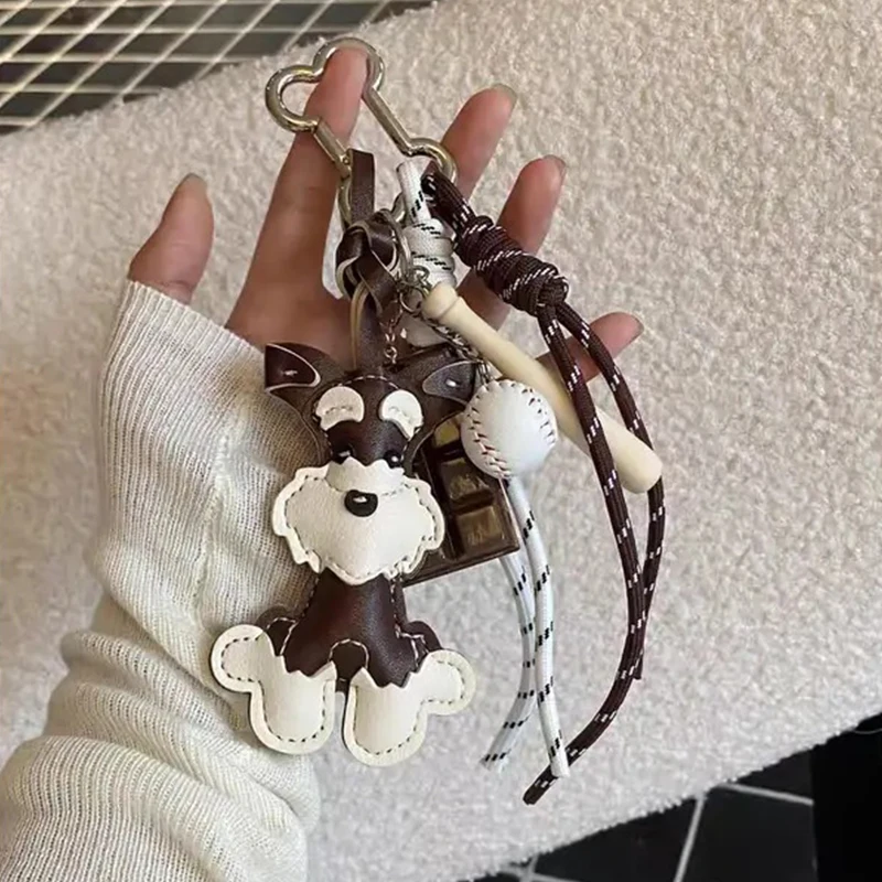 3D PU Leather Schnauzer Dog Keychains For Women Cute Bag Pendant Creative Car Hanging Ornaments Bag Accessory Key Chains Jewelry