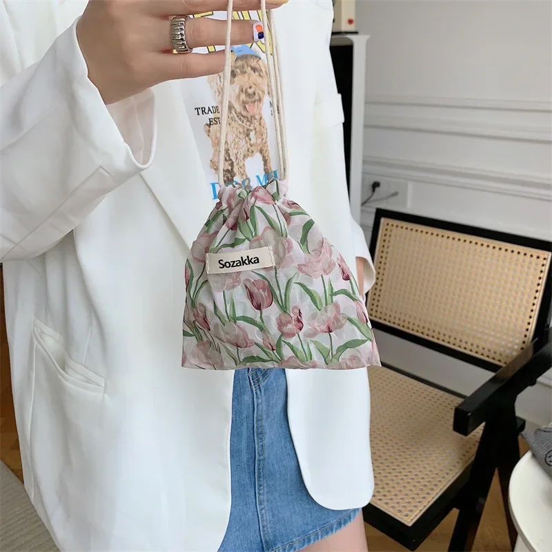 Kawaii Cloth Floral Travel Cosmetic Lipstick Coin Purse Storage Bag Cute Makeup Handbags Women Wallet Organizer Small Pouch Bags