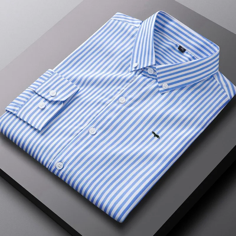 

New Men Spring Casual Blouse Cotton Long Sleeve Shirts Embroidery Harmont Blouses Slim Fit Elastic Force Blaine