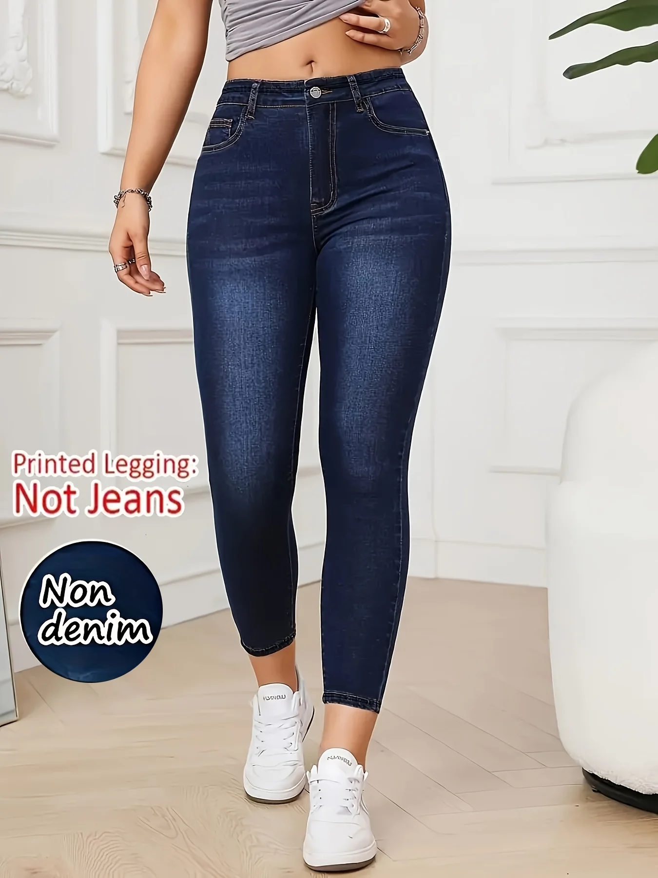 【Non-Denim】Women's Faux Denim Print Leggings, Sports Casual Skinny Pants, Thin Soft Skin-Friendly Yoga Pants, All Seasons Wear L 3