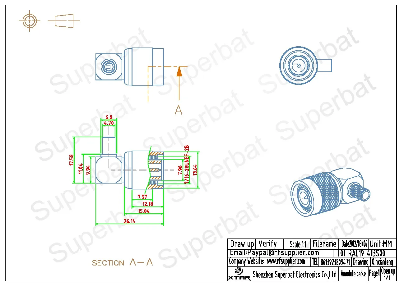 TNC Crimp Male Right Angle RF Coaxial Connector for Cable