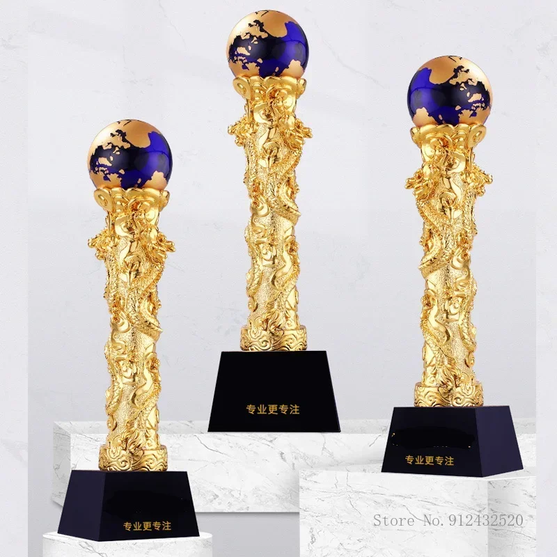 Customized Creative Sailing Resin Trophy, Dragon Shape, Crystal Base Lettering, High-End, Annual Meeting Awards, Home Decor, 1Pc