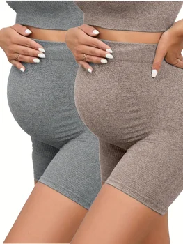 2Pcs Summer Maternity Leggings Woman Yoga Fitness Sports High Waist Belly Pregnant Pants Slim Fashion Shorts