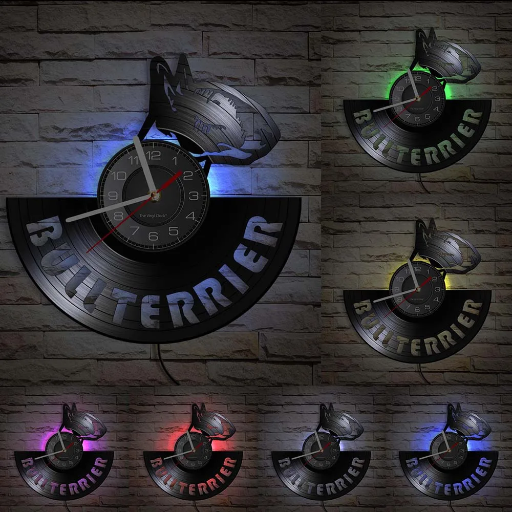 English Bull Terrier Vinyl Record Wall Clock Puppy Animal Home Decor Bullterrier Dog Lovers Retro Music Album Longplay Clock 6