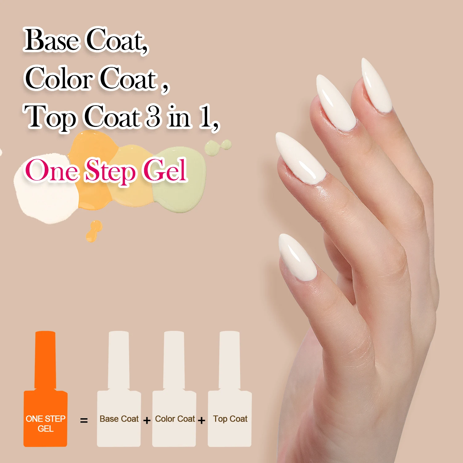 FZANEST One Step Gel Polish 3 in 1 Gel Nail Color Base Coat Top Coat Color Gel Polish in One Gel Nail Polish 3