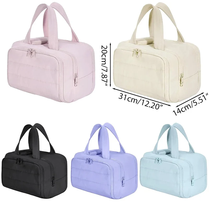 Large Travel Makeup Bag 180° Wide Opening Toiletry Organizer Water-Resistant Padded Cosmetic Case With Handle For_voghion.com