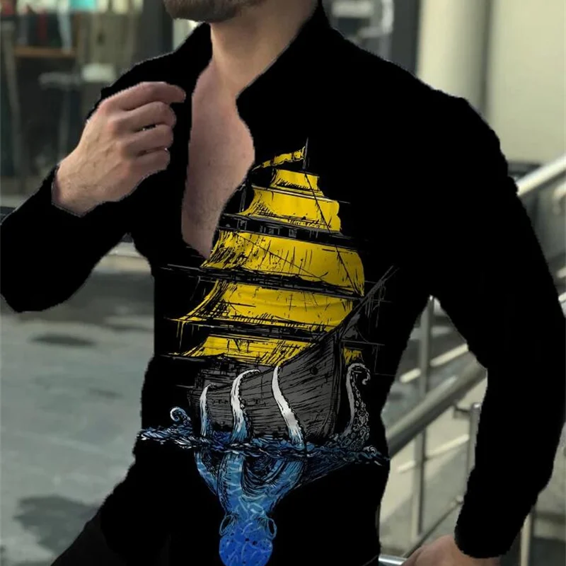 

2023 высококачественные модные мужские рубашки на пуговицах, повседневные дизайнерские Топы с длинным рукавом и принтом, мужские топы с лацканами, женские топы