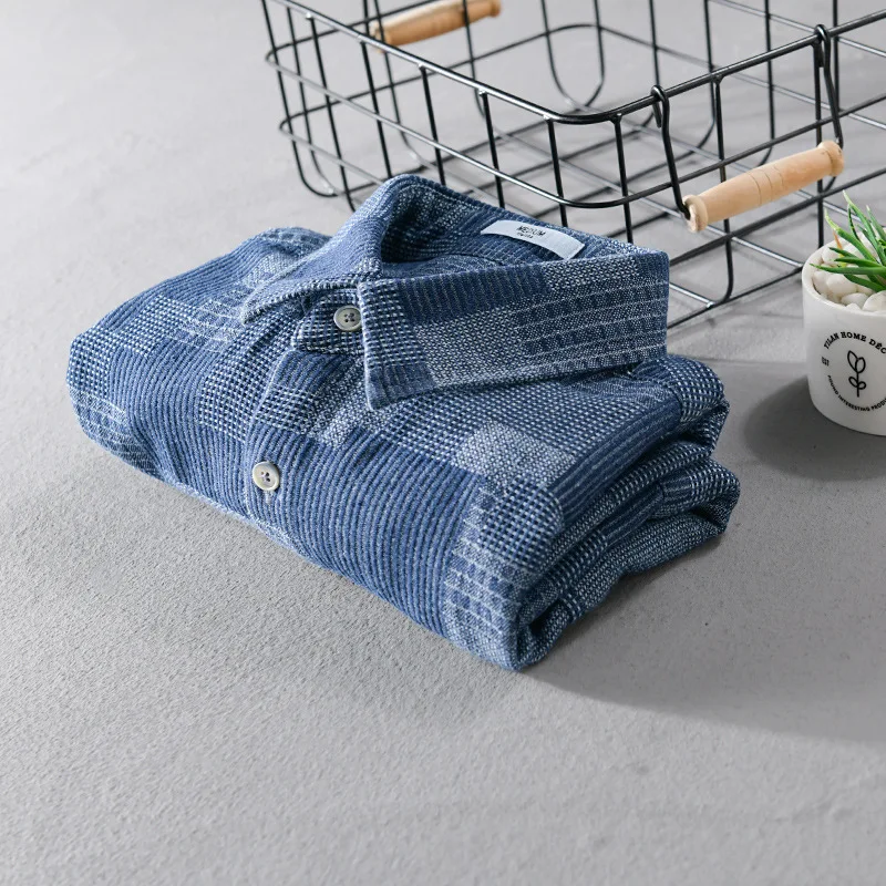 Summer Fashion Blue Check Denim Shirts for Men Short Sleeve Loose Handsome Cool Plaid Workwear 24ss Y2k Youth Male Tops Cityboys