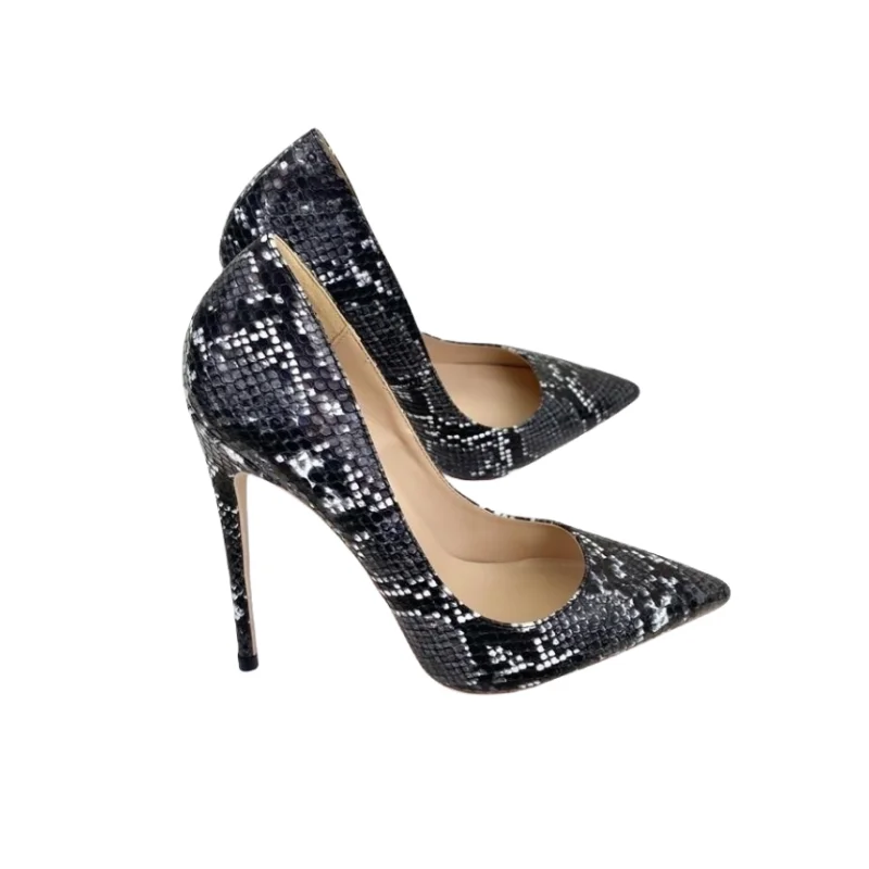 Black snake skin pattern high heel stiletto shoes