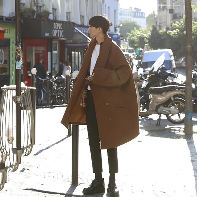 Winter Long Woolen Coat Men Loose Korean Version of The Trend Woolen Coat Men Long Trench Coat Men.