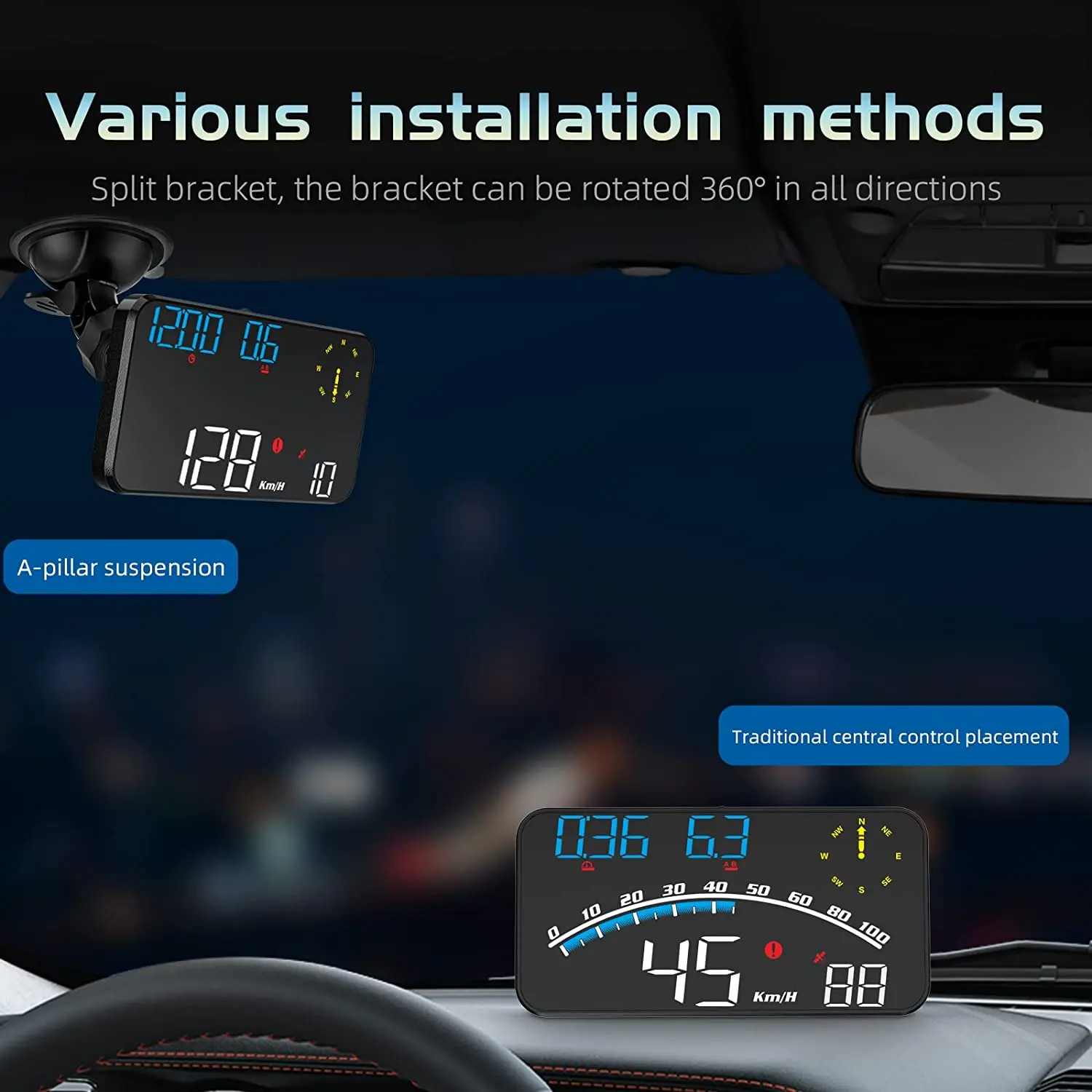 차량용 디지털 속도계 헤드업 디스플레이, HUD GPS 주행 거리계, 범용 과속 경보, HD 디스플레이, 모든 차량용