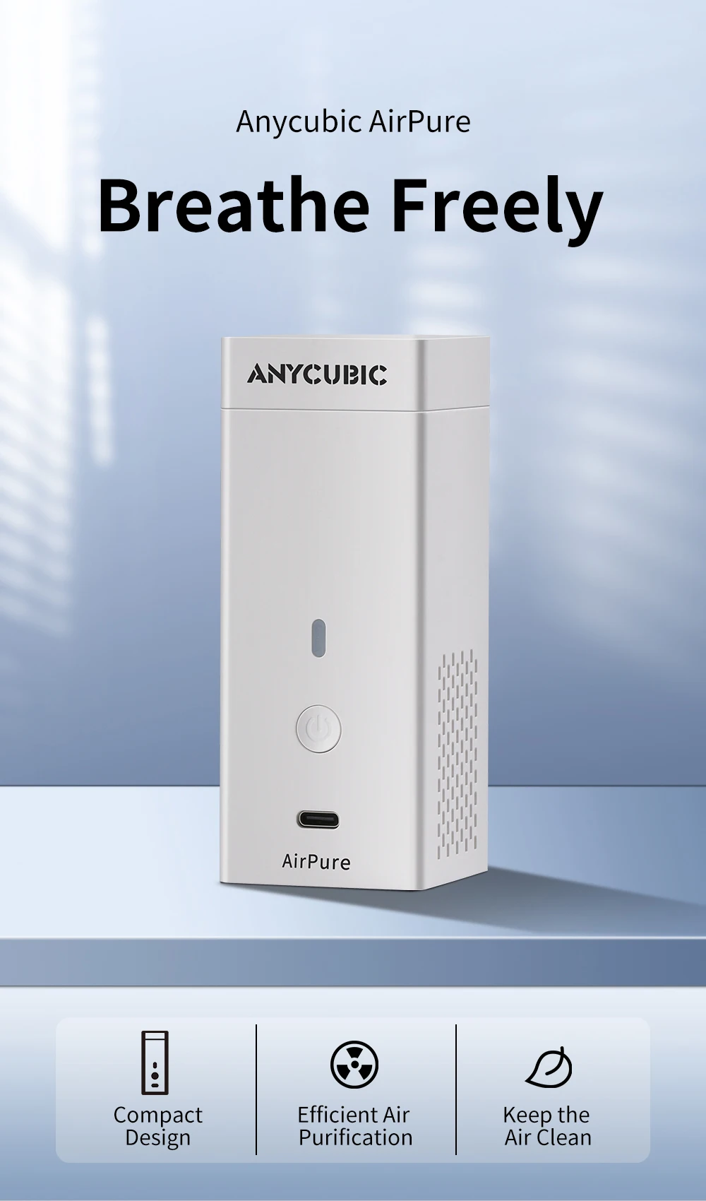 AirPure purificação eficiente do ar, baixo ruído,