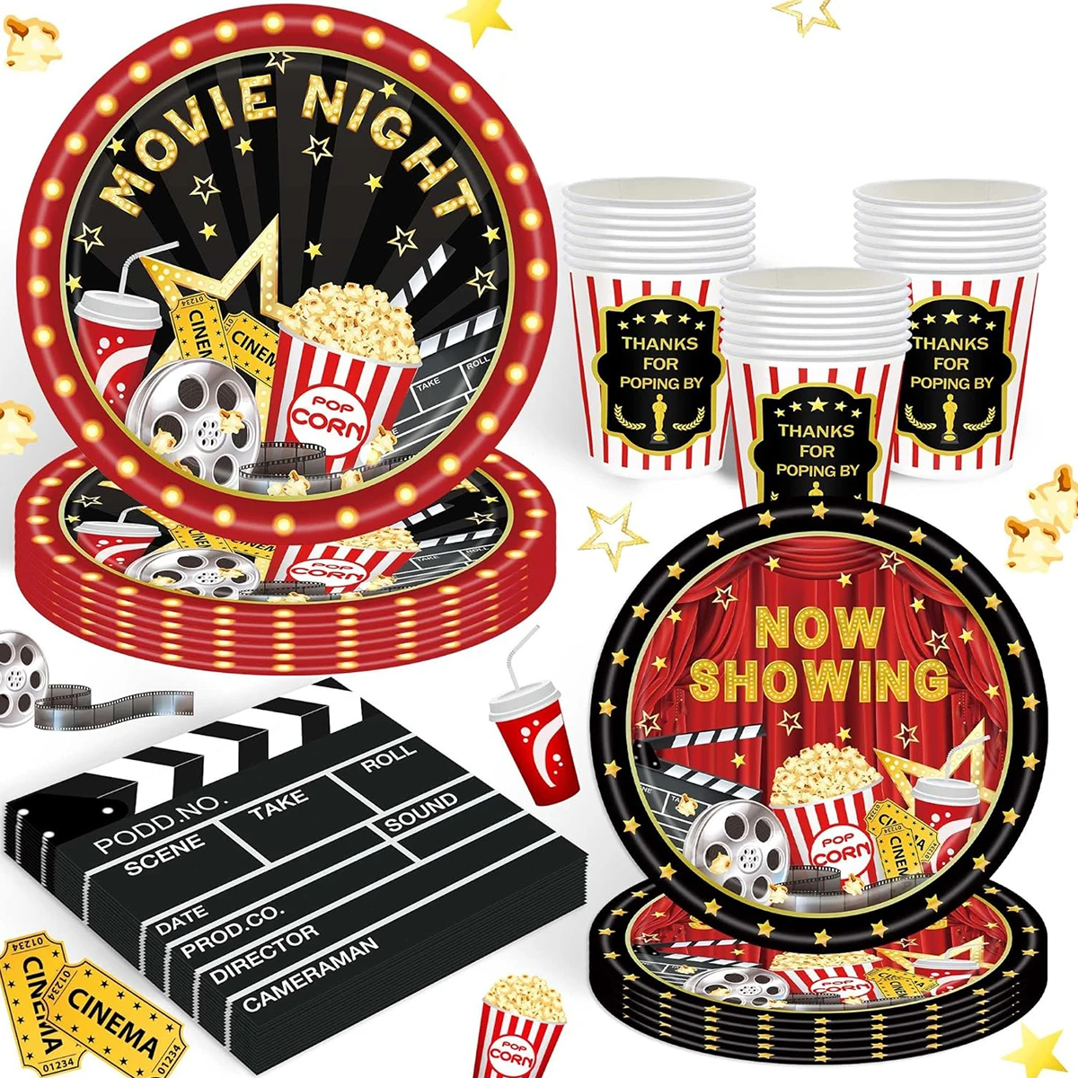 Disposable Tableware Paper Napkins Cinema Movie Night Themed Decoration Disposable Tableware Paper Plates Napkins Film Club Film Event Birthday Party Supplies