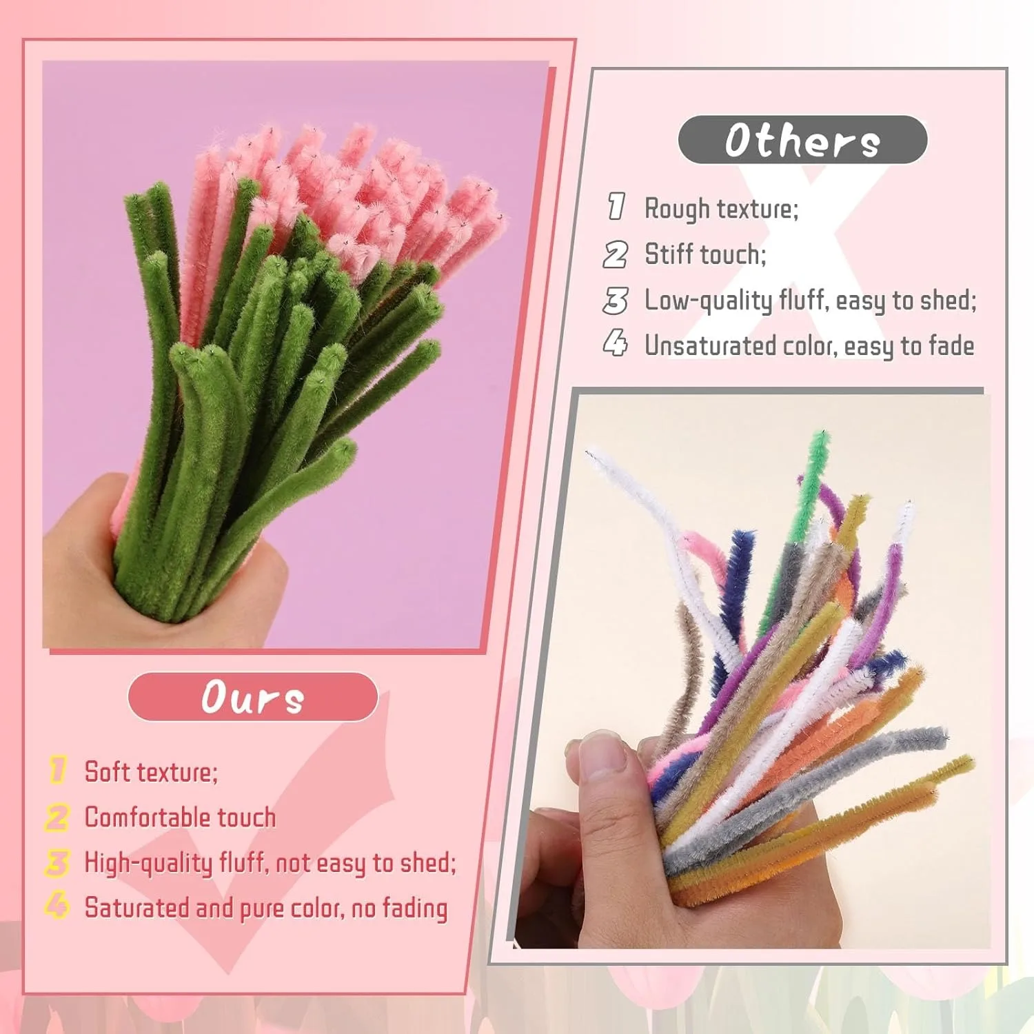 OUBAI Pipe Cleaner Flower Kit Pipe Cleaner Flowers Chenille Stems Set with Floral Wire Instructions for DIY Art