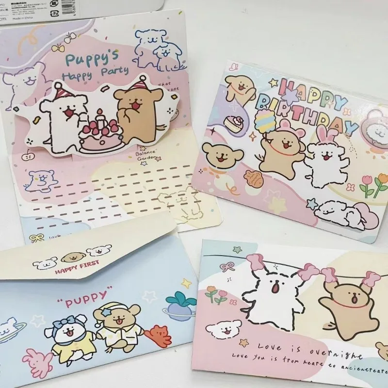 3D pop-up style Line Dog puppy greeting card Happy Birthday Ins Foldable Cute Blessing Cartoon Gift Postcard envelope
