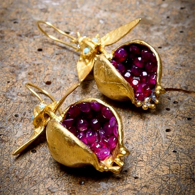 New Unique Design Style Gold Color Pomegranate Hook Dangle Earrings for Women Classic Fashion Engagement Party Jewelry Gift | Украшения и