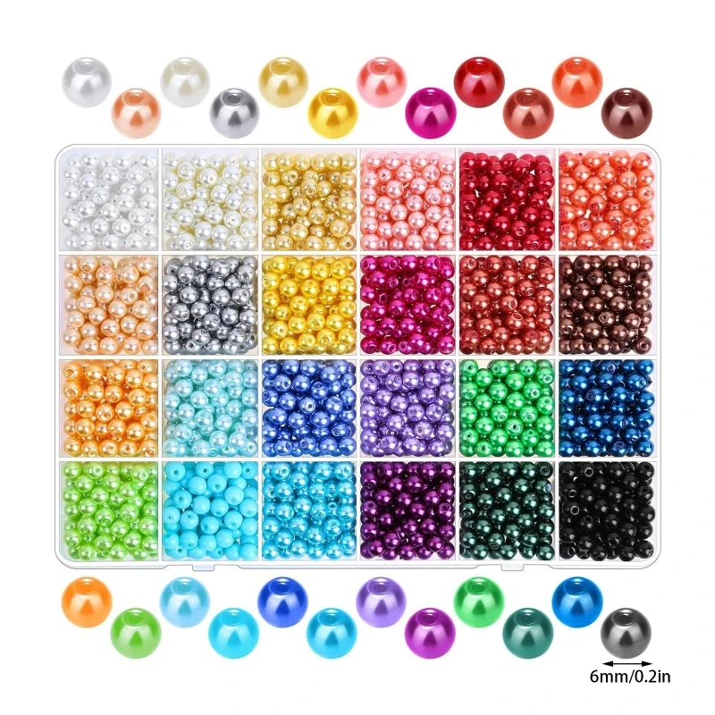1680x Pearl Beads for Jewelry Making DIY Handmade Art Craft Set 6mm 24 Colors Bracelet Making Crafts for Her Women