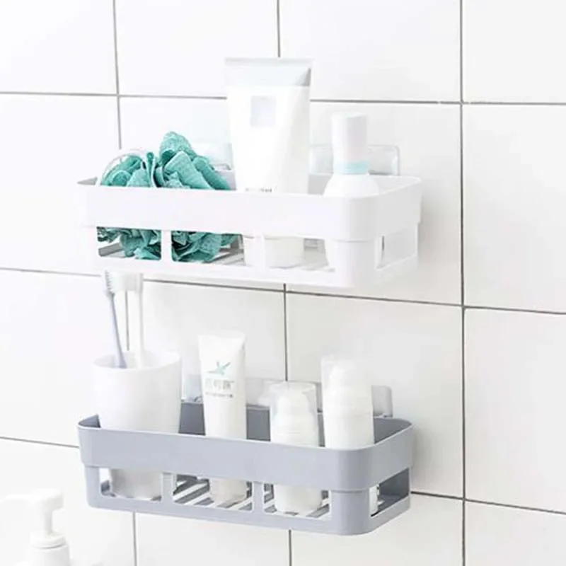 Bathroom Storage Rack Self Adhesive Shelf Kitchen Wall Corner Organizer Seasoning Bottles Holder Home Organization Accessories 3