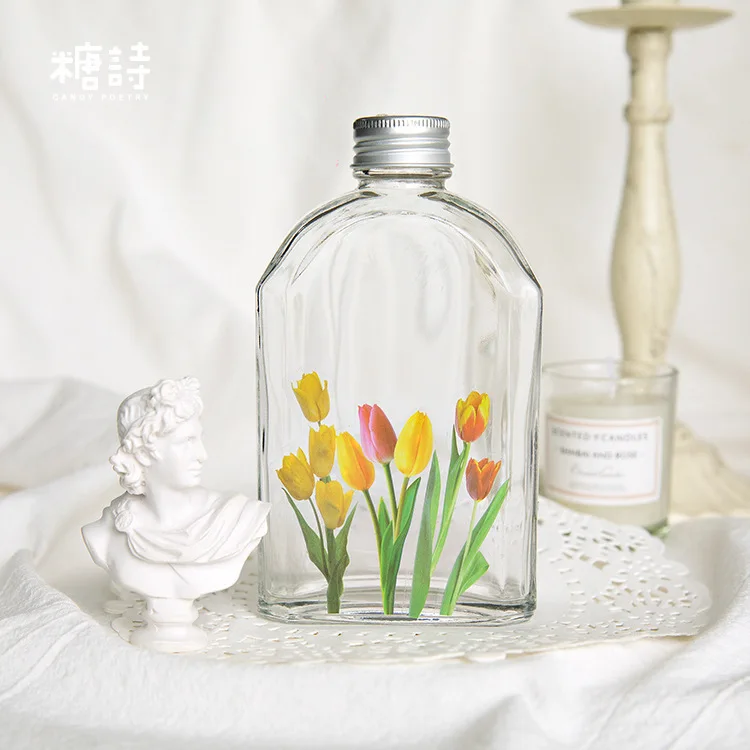 30 팩 도매 튤립 꽃 애완 동물 스티커 공장 손 데이지 Scrapbooking 재료 미적 문구 핸드북 장식 4CM