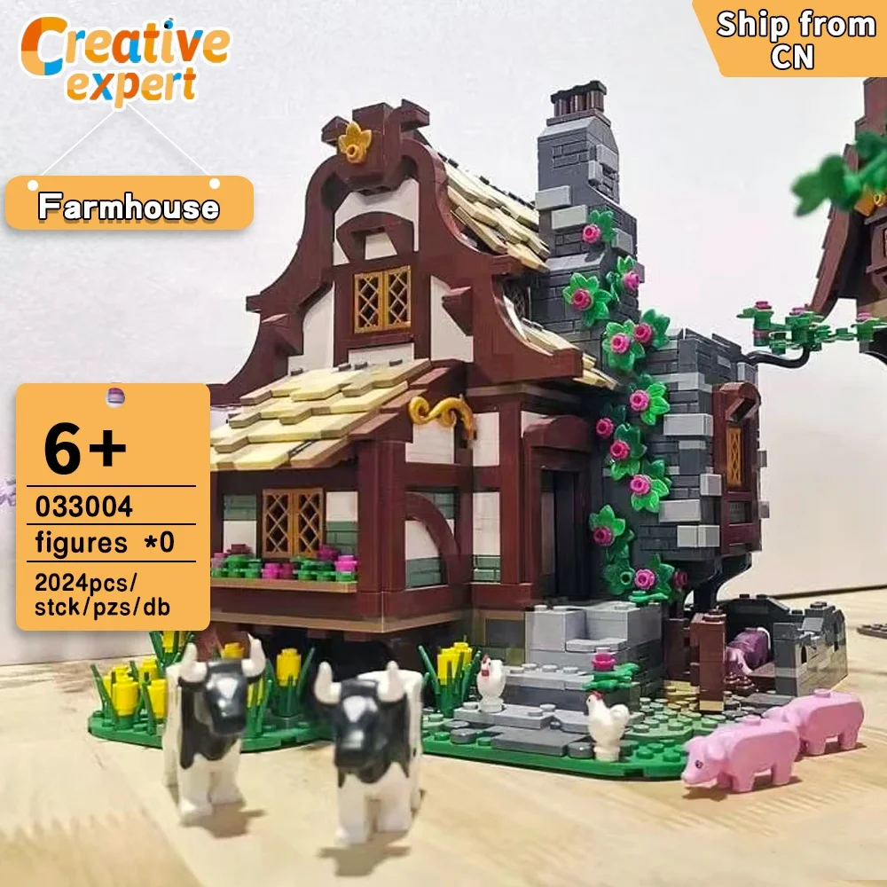 

033004 Creative Expert Moc Medieval Farmhouse Architecture Street View Blacksmith Brick Modular House Model Building Blocks Toys