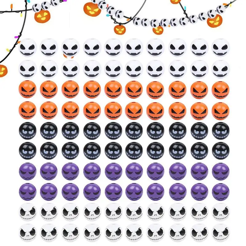 

Wooden Spacer Beads Halloween Craft Wooden Beads 100pcs Halloween Pattern Decorative Wood Beads For Necklaces Bracelets Home