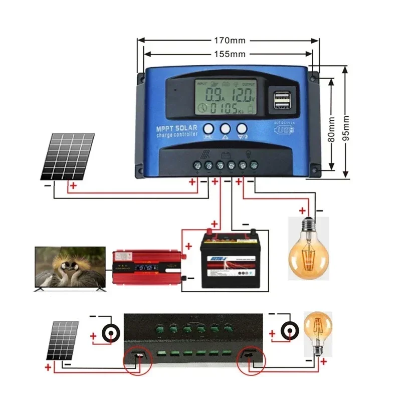 30A 40A 50A 60A 100A 블루투스 Wifi 태양 전지 패널 컨트롤러 2 USB LCD 화면 12V/24V MPPT 태양 전지 패널 배터리 충전 컨트롤러