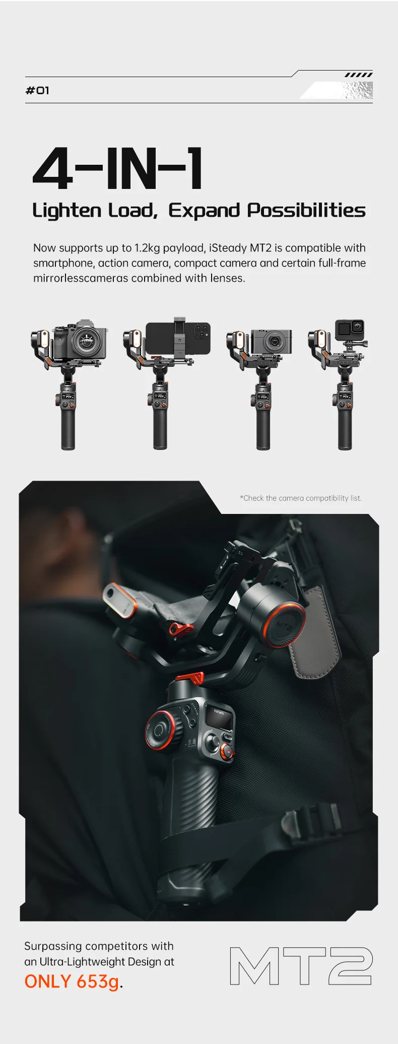 Description Picture 5 of itemHohem iSteady MT2 Handheld Gimbal Stabilizer With Fill Light AI Track 4-in-1 For Mobile Phone Card Action Camera Micro single
