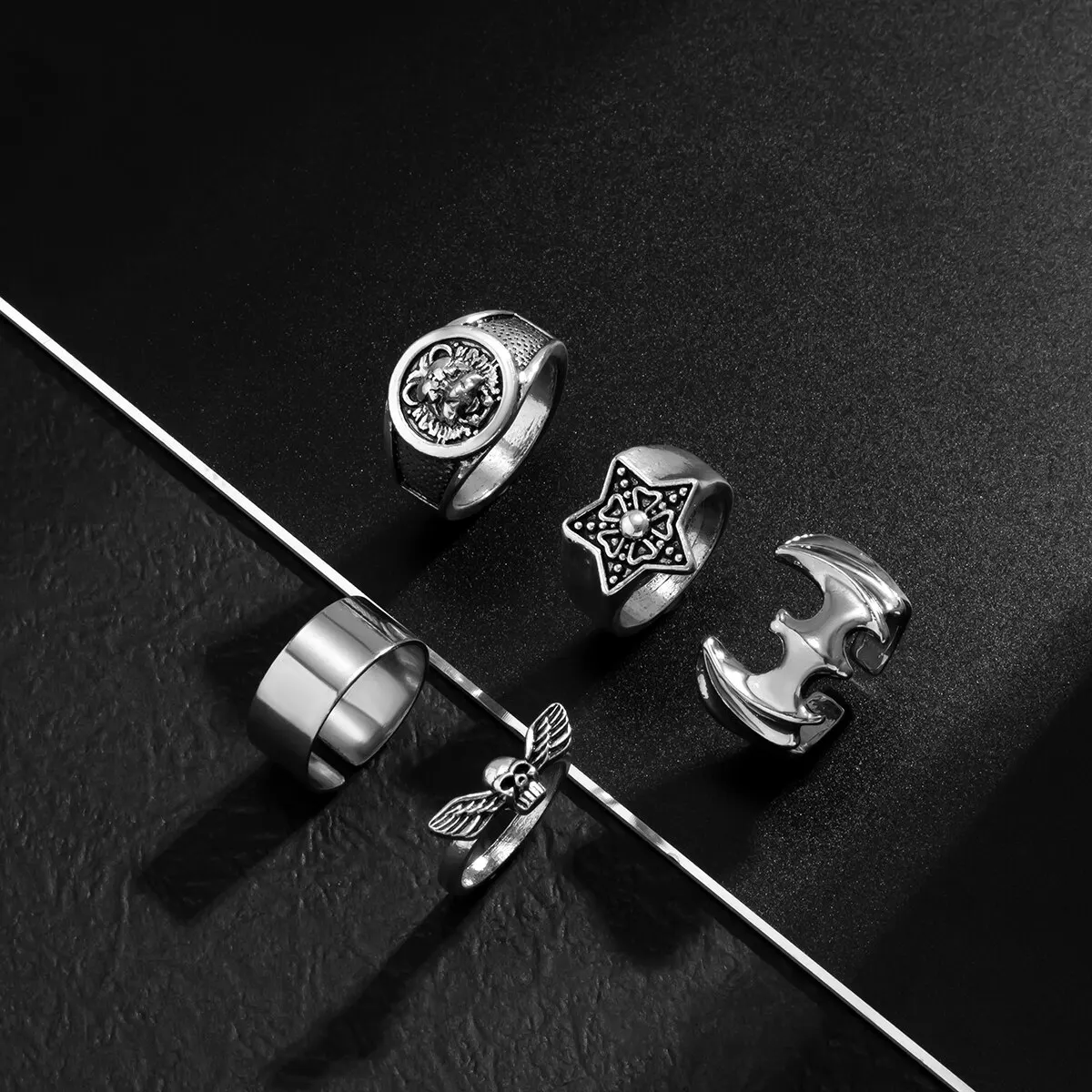 柔らかい メンズゴシックスケルトンとスカルリングセット,ヴィンテージ アクセサリー