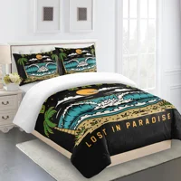Beach Waves Comforter Cover Set Sunset Hawaii Vacation Summer Tropical Leaves bedding Separately Purchase or Set 1-3 pcs